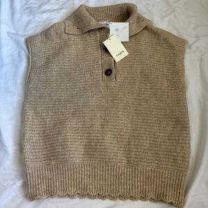 NWT FRNCH Paris Wool Blend Knit Vest Camel Collared Sweater M